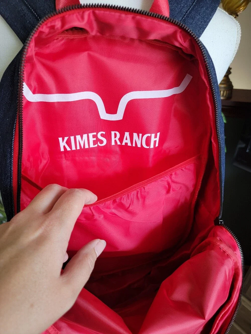NWOT Kimes Ranch Jeans Denim & Camouflage Backpack with Red Accents